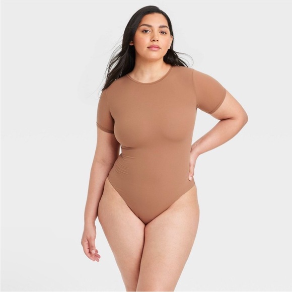 Auden Tops - Auden Tan Fitted Bodysuit with High Neckline